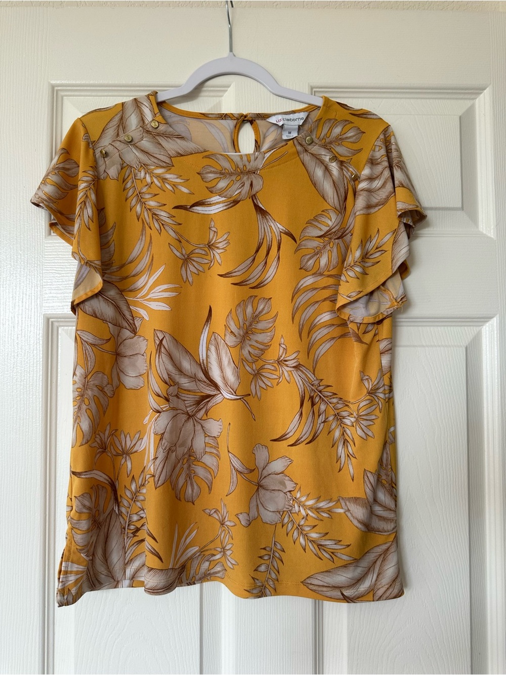 Liz Claiborne Leaf Print Short Sleeve Shirt Blouse
